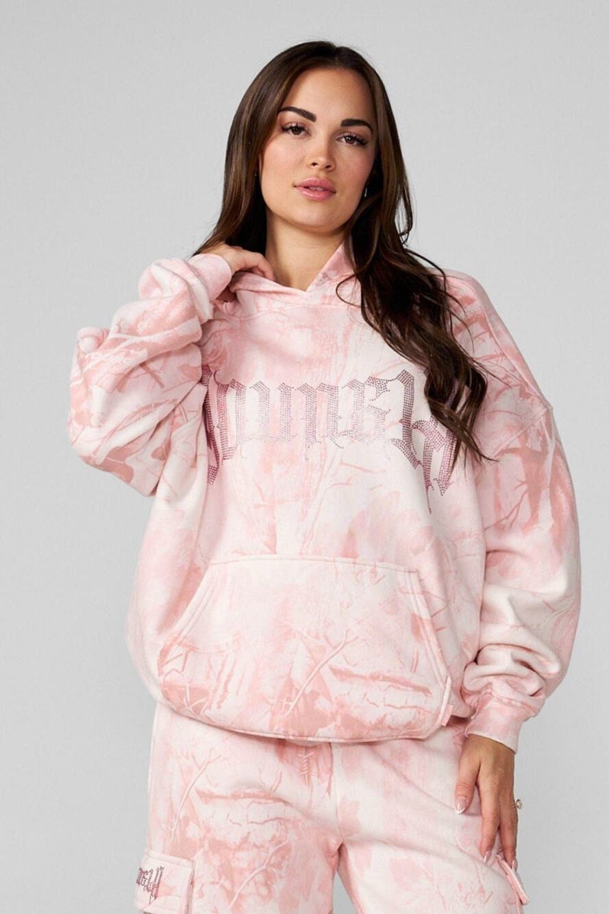 NWT YoungLA W5168 Camo Bling Hoodie in Pink Barbed Wire Camo size XL
